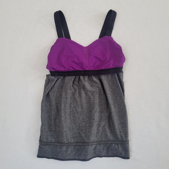 Lululemon Rest Less Tank Top Womens 6 Purple Gray Black BIB Wide Straps - Picture 11 of 12